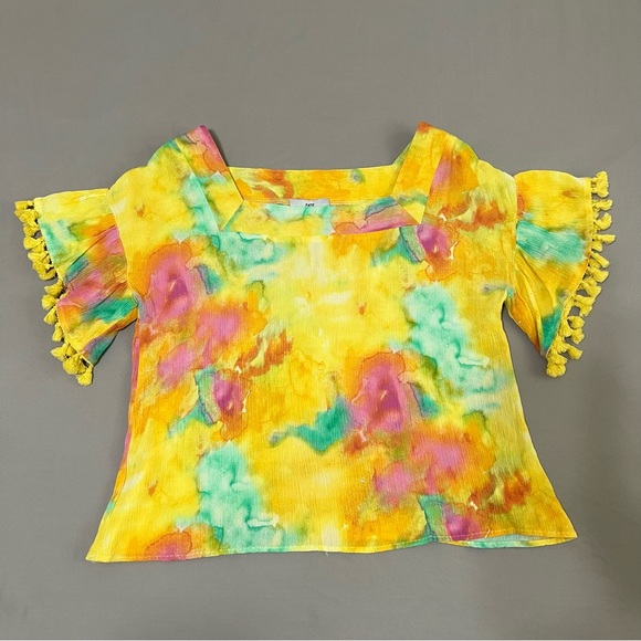 Fate Sun And Fun Watercolor vibrant yellow Top multicolored Short Sleeves size S - Picture 2 of 10